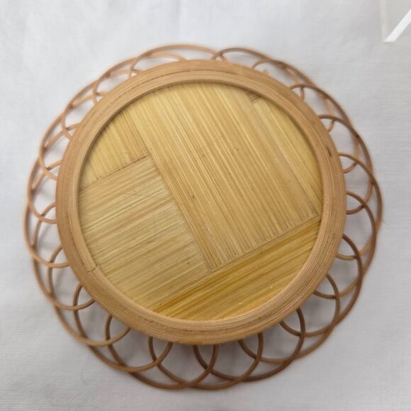 Geisha Bamboo Asian Wicker Coaster Set of 6 with Holder Vintage - Picture 12 of 16